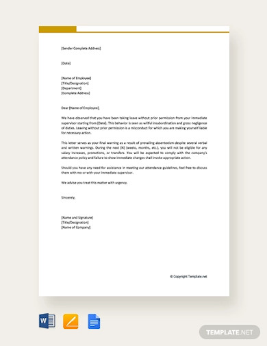 final warning letter for absenteeism