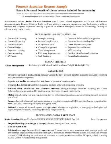 finance associate resume