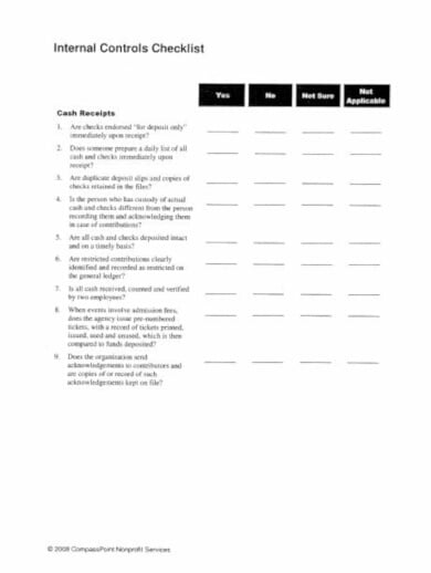 financial institution internal control checklist template