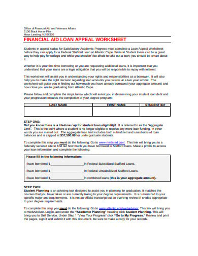 financial loan worksheet