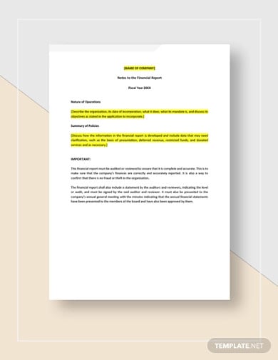 financial report sample for small business template
