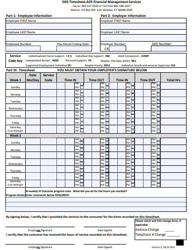 financial services management time sheet