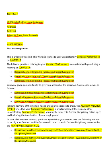 8+ First Warning Letter Templates in Google Docs | Word | Pages | PDF