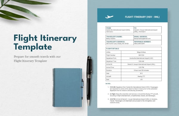 flight itinerary template