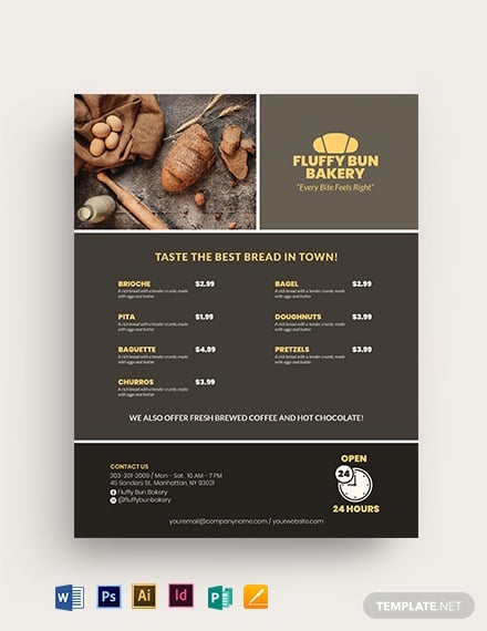 food menu bakery flyer template