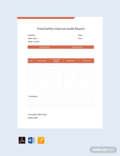 food safety internal audit report template