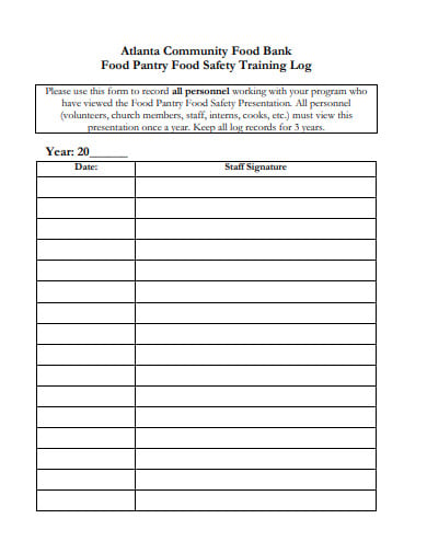 food safety training log template