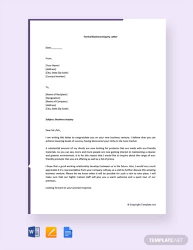 formal business inquiry letter