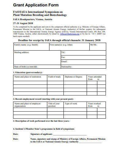 FREE 9 Grant Form Templates In PDF