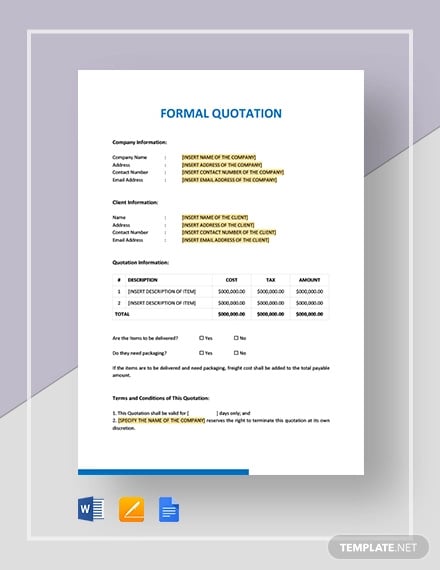 formal quotation template