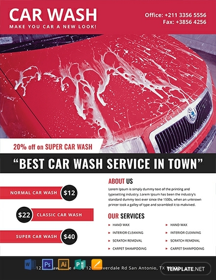 free car wash advertising flyer template 440x570