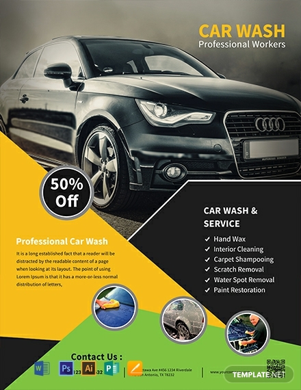 free car wash service flyer template 440x570