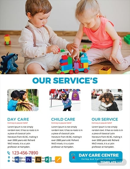 free day care center service flyer template