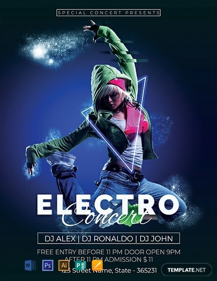 free electro concert flyer template 440x570