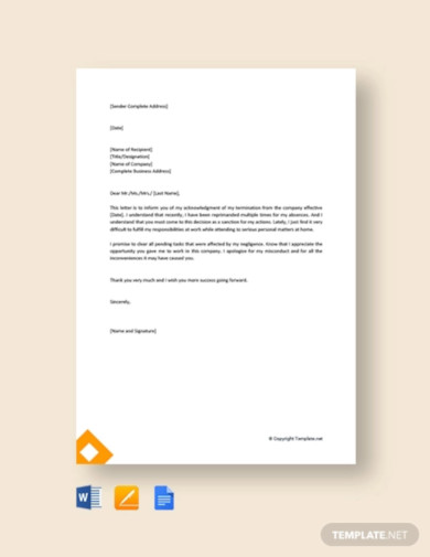 free employee termination acknowledgement letter