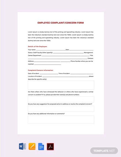 free hr employee complaint concern form template