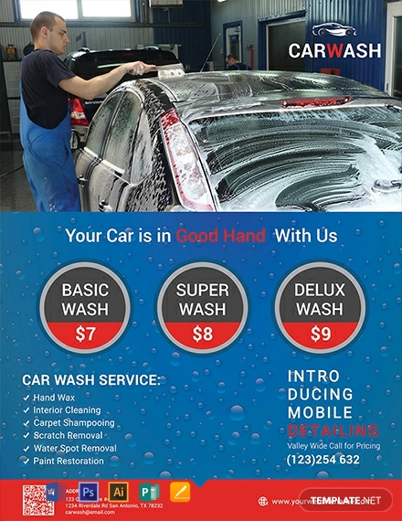 free hand car wash flyer template 440x570