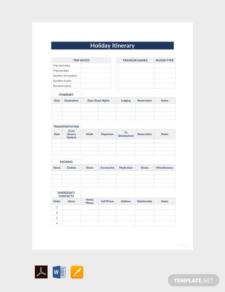 free holiday itinerary template