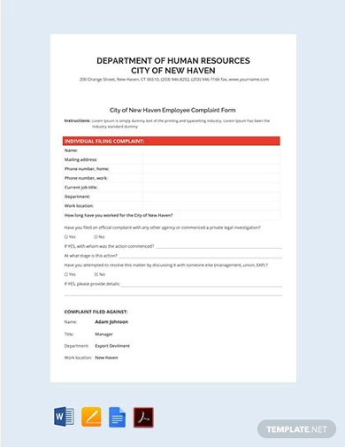 free individual employee hr complainant form