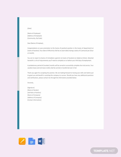 free job promotion letter template