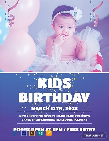 free kids birthday party flyer template 440x570