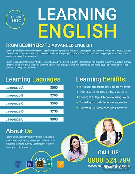 free language tutoring flyer template 440x570