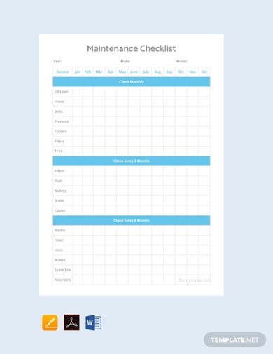free maintenance checklist template