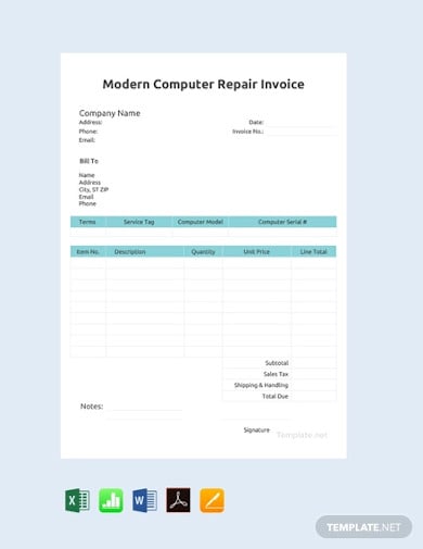 free modern computer repair invoice template
