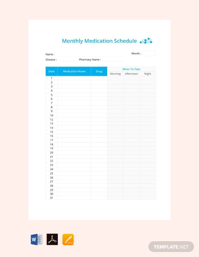 free monthly medication schedule template