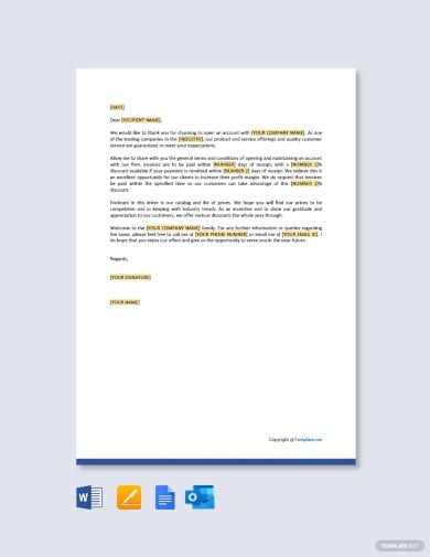 free new open account welcome and terms letter template
