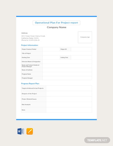 free operational plan for project report template1