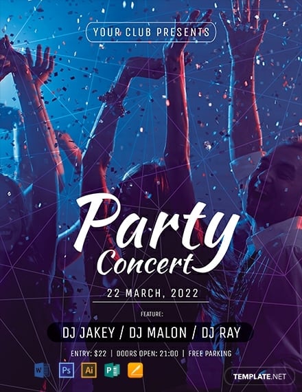 free party concert flyer template 440x570