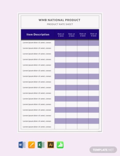 free product rate sheet template