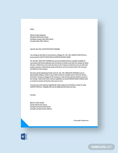 free recommendation letter for colleague promotion1