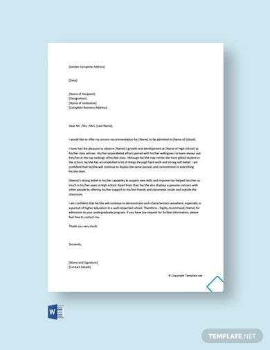 free-reference-letter-for-school-admission-template