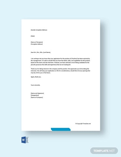 free rejection letter after interview