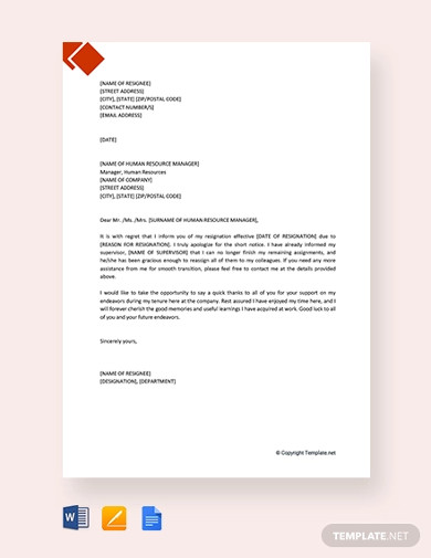 free resignation letter with regret