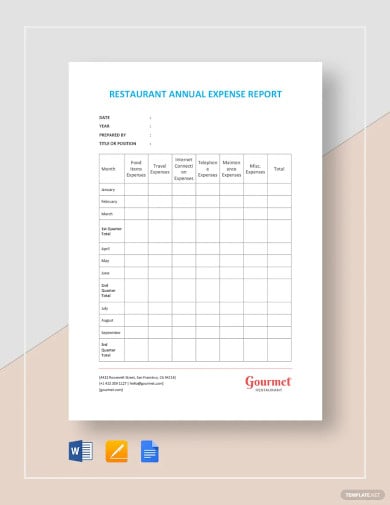 free restaurant annual expense report template