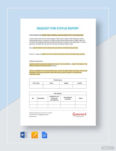 free restaurant request for status report template