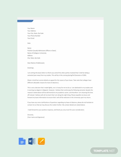 free school leave letter template
