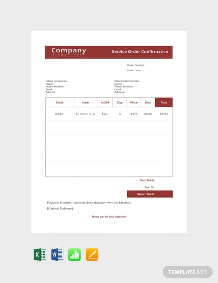 free service order confirmation template 440x570