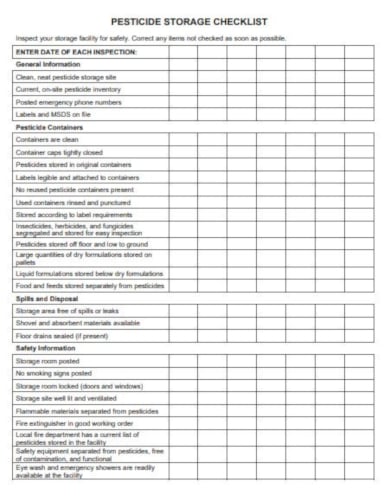 free storage checklist template