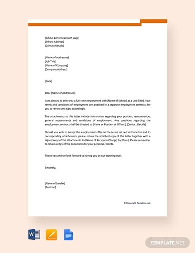 free teacher contract letter