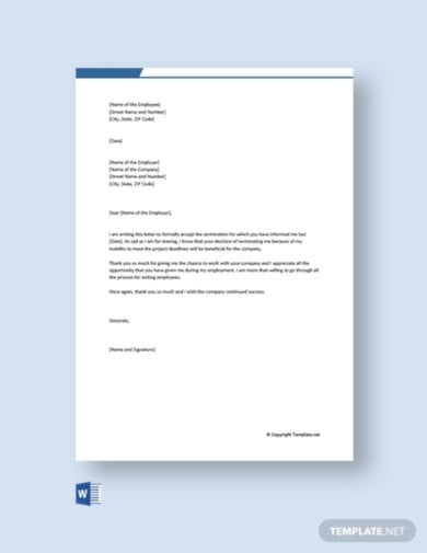 free termination acceptance letter by employee