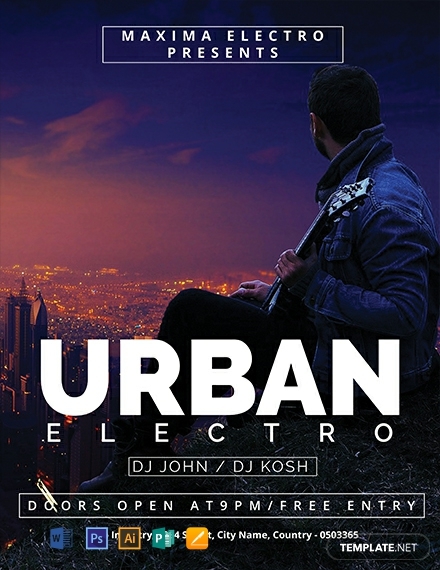 free urban electro dj flyer template 440x570