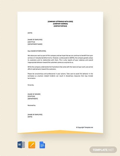 free warning letter for bad behavior at work