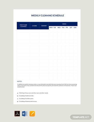 free weekly cleaning schedule template