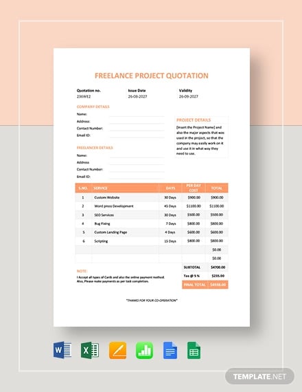 freelance project quotation template