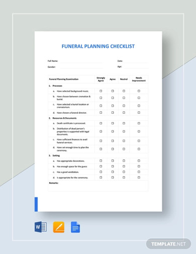 funeral planning checklist template