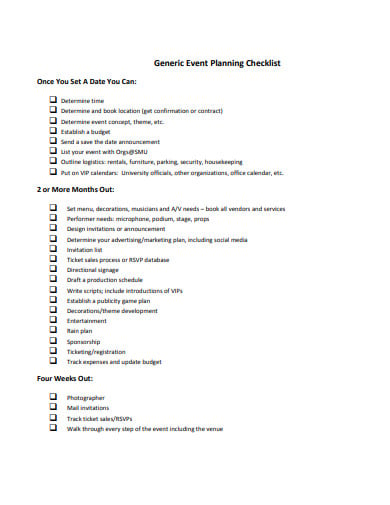 generic event planning checklist